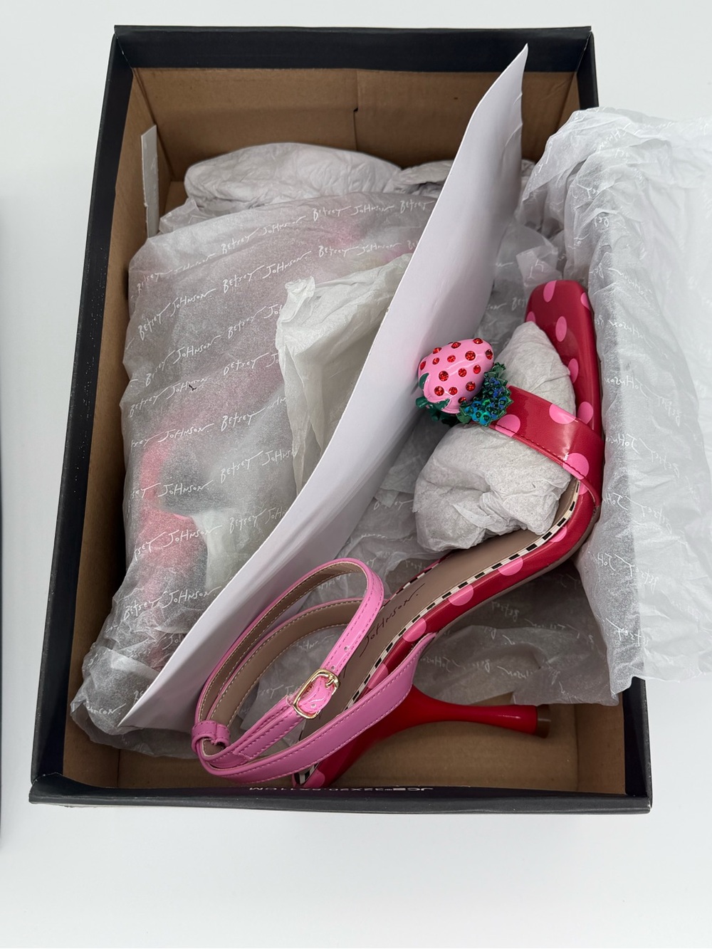 NIB Betsey Johnson Addison Strawberry Polka Dot Heels Size 9 - Picture 7 of 7